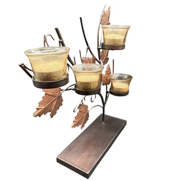 Fall Leaves 14" Metal Tea Light Candle Holder Dining Fireplace Candelabra Decor - Picture 7 of 11